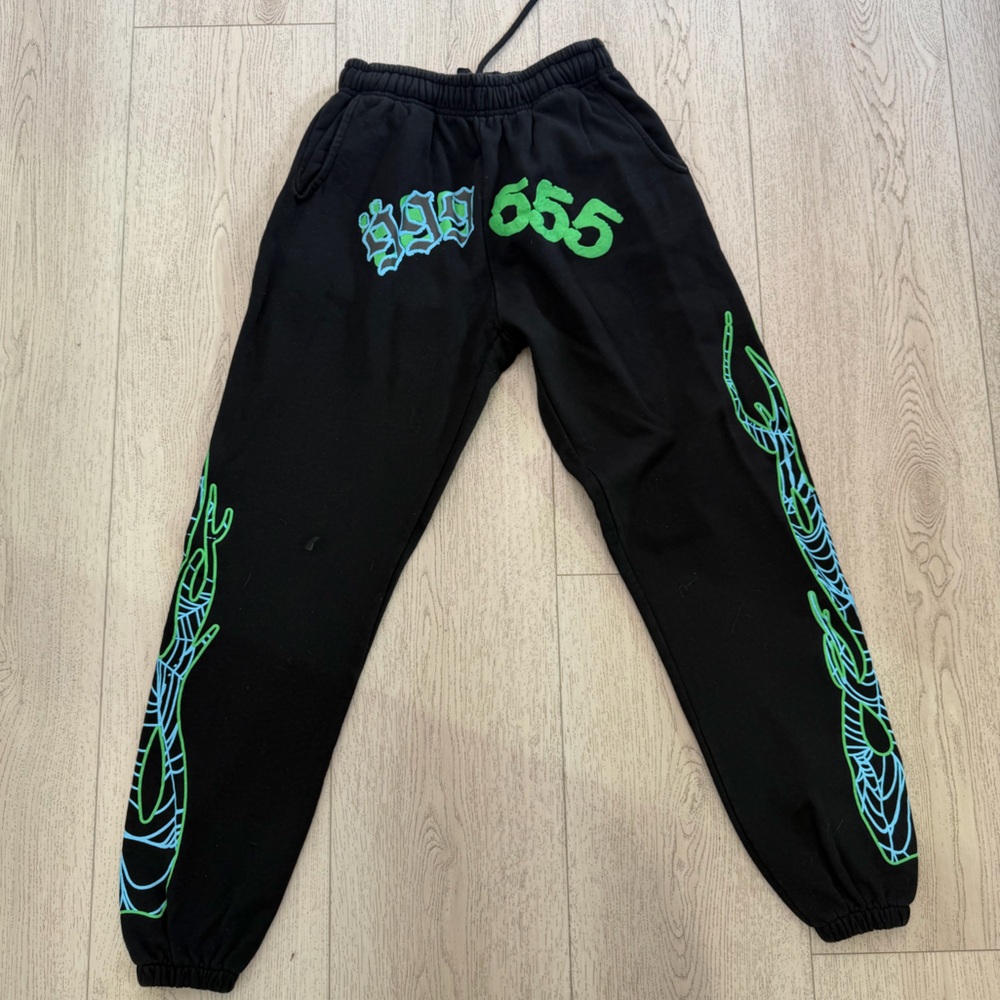 SP5DER Black Joggers with Graphic Design